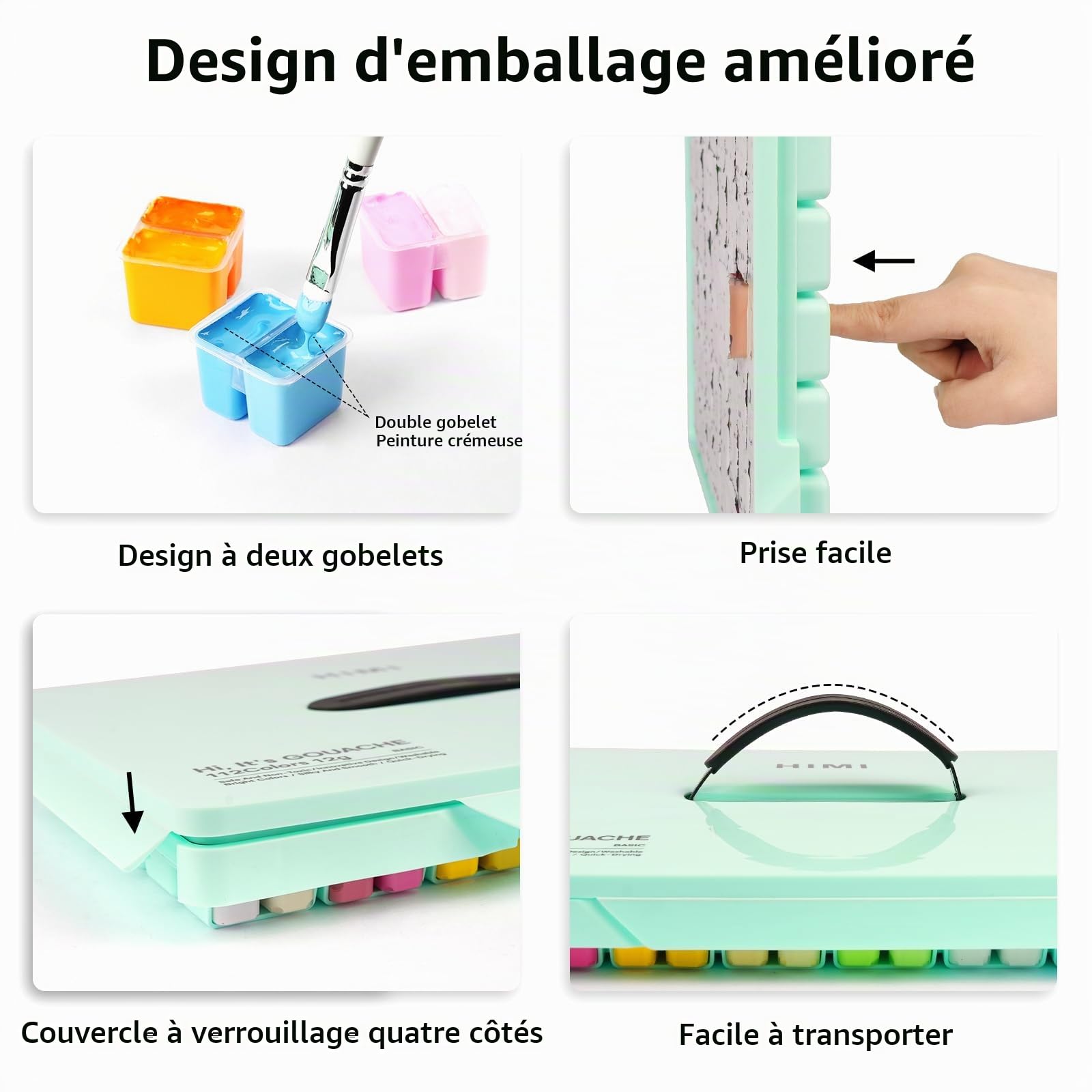 ABEIER HIMI Ensemble de peinture gouache, double tasse, 112 couleurs x 12 ml, non toxique, peinture guache vibrante pour toile et papier aquarelle – Parfait pour les débutants, les étudiants