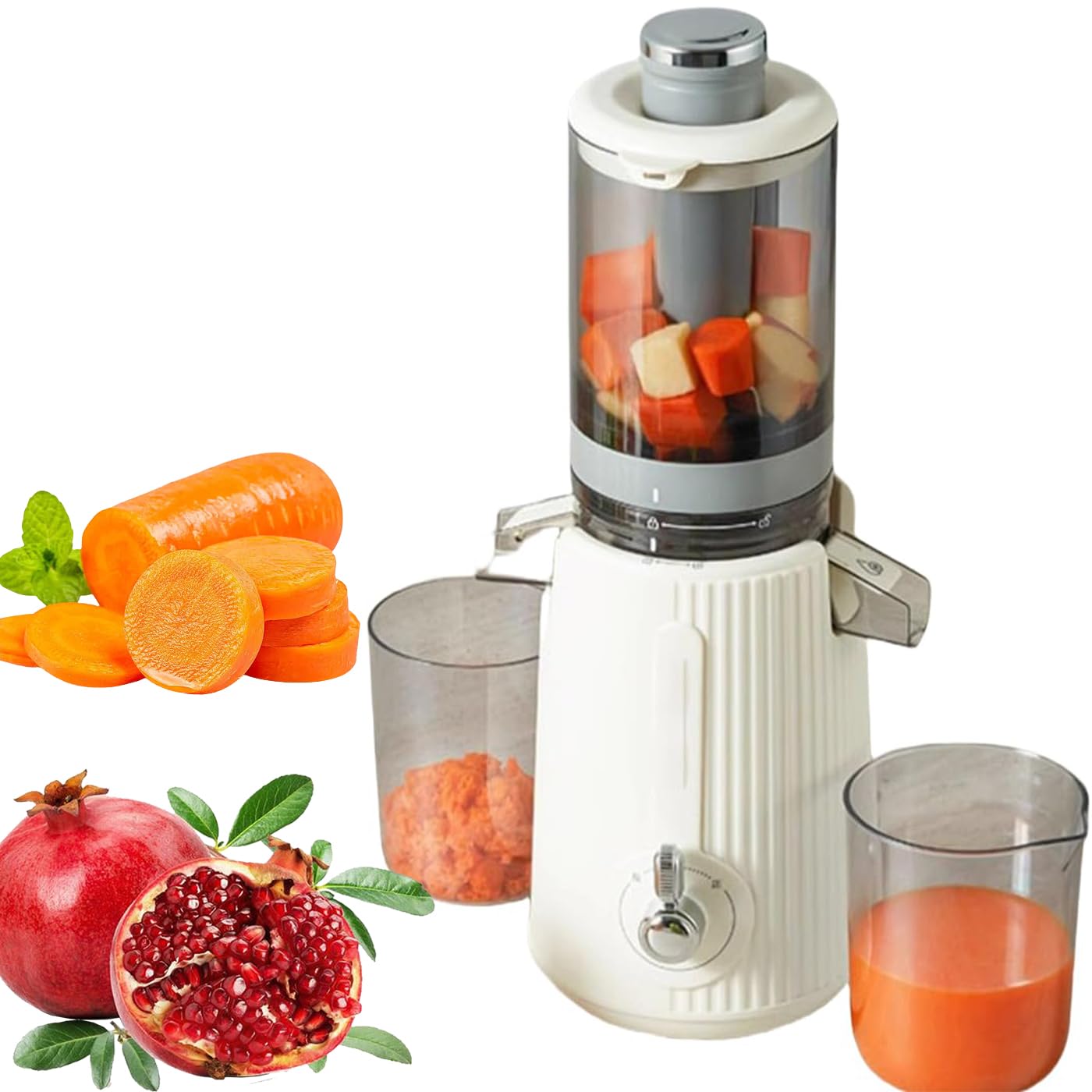 900ML Juicer Machines 100W Cold Press Juicer with Juice Cup and Residue Cup Feeding Chute Vegetable and Fruit