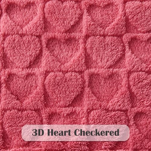 NEWCOSPLAY Super Soft King Blanket Coral Pink Love Premium Silky Flannel Fleece 3D Heart Checkered Lightweight Bed Blanket All Season Use (Coral Pink Love, King(90"x110"))