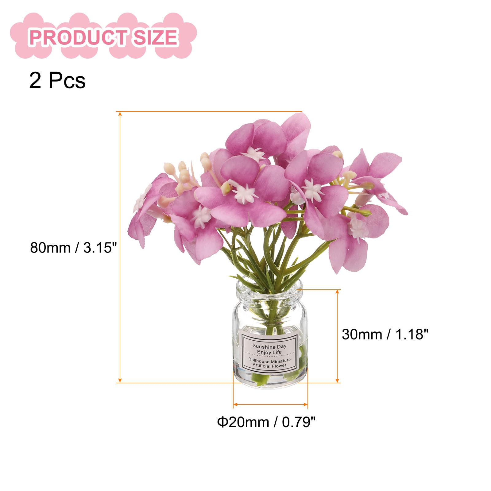 CoCud Mini Flowers Dollhouse in Vase, Silk Plastic Miniature Dollhouse Accessories with Tiny Flower Peach Pink - Image 2