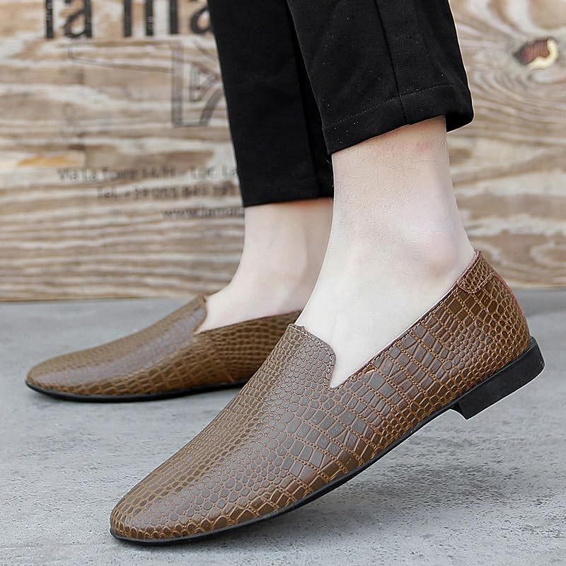 Mens Loafers Round Toe Solid Color Stone Pattern Smoking Shoes Slip Resistant Lightweight Anti-Slip Prom Slip-ons4