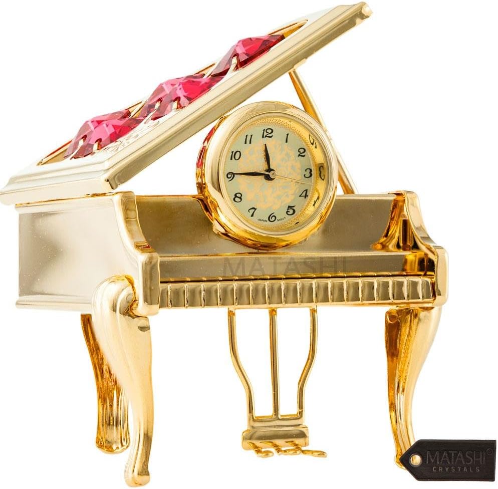 Matashi 24K Gold Plated Vintage Piano Desk Clock for Shelf Desktop Tabletop Clock with a Luxury Gift Box - Gift for Musician New Year Christmas Birthday Valentine Day Anniversary Mother's Day
