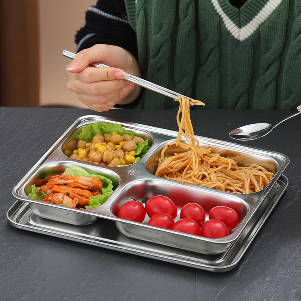Rectangular Dividido Platos De Comida Bandeja Paquete De 100, 4 Secciones /5 Secciones Acero Inoxidable Fuente De Servicio De Metal Para Adultos, Niños, Campistas Y Control De Porciones,5 Sections