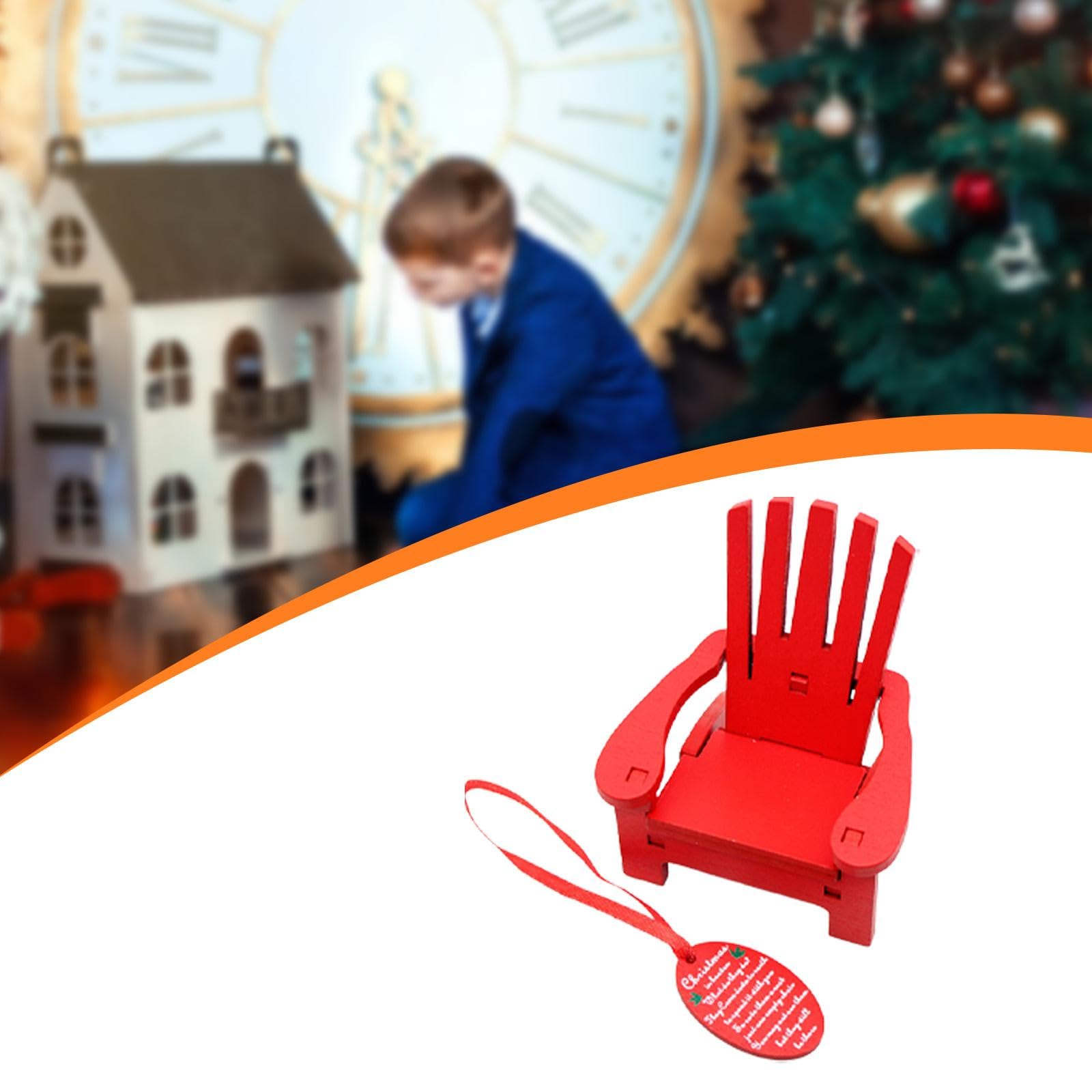 Miniature Rocking Chair Wooden Ornament Pendant Festive Scenes Photo Props Craft Christmas Decoration Miniature Beach Chair, Red — view 5