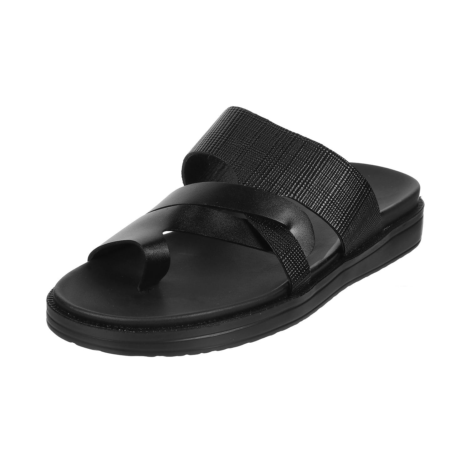 Men's Faux Leather Textured Toe Ring Slipper Stylish Sandals-image-10
