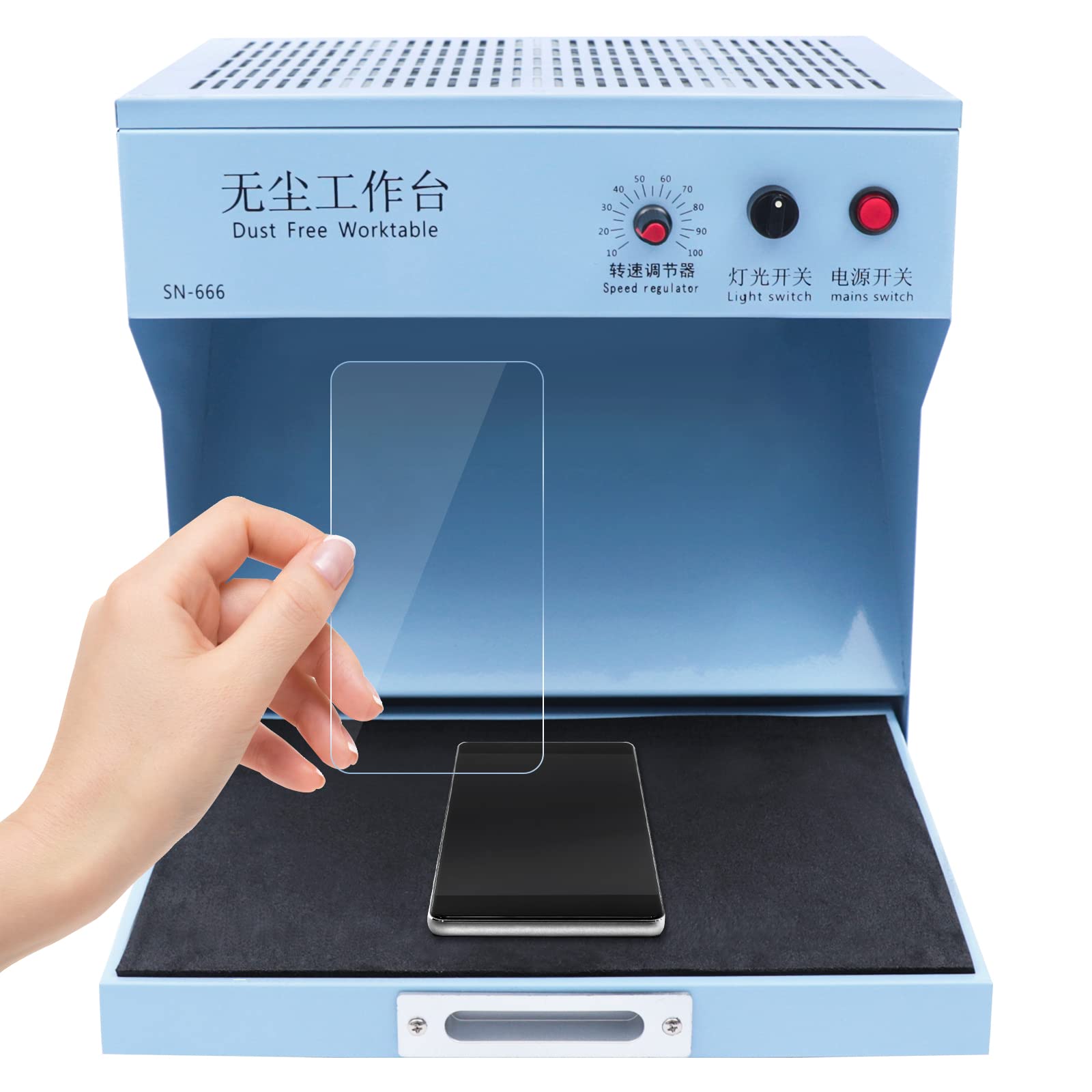 Laminar Flow Hood,110V Portable Laminar Air Flow Clean Bench with Retractable Platform,Adjustable Wind Speed,Portable Dust Free Room Worktable for Phone LCD Repair