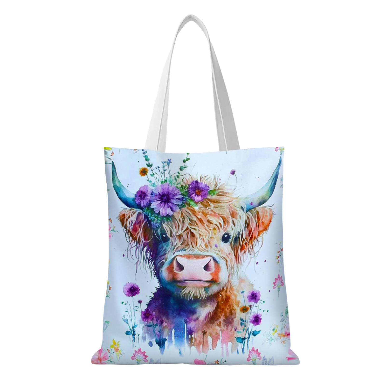 Komergave Highland Cow Tote Bag, Animals Farm Themed Canvas Shopping Bag Double-sided Printing Pattern, Highland Cow Gifts for Women, 40×35CM