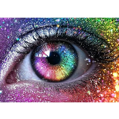 DAERLE Diamond Painting Kit Completo Ojo Arco Iris, Kit de Pintura de Diamantes Kits Adultos, Pintura de Diamantes Ojos bonitos, Cuadro Diamantes para Decoración de Pared del Hogar 40x30cm