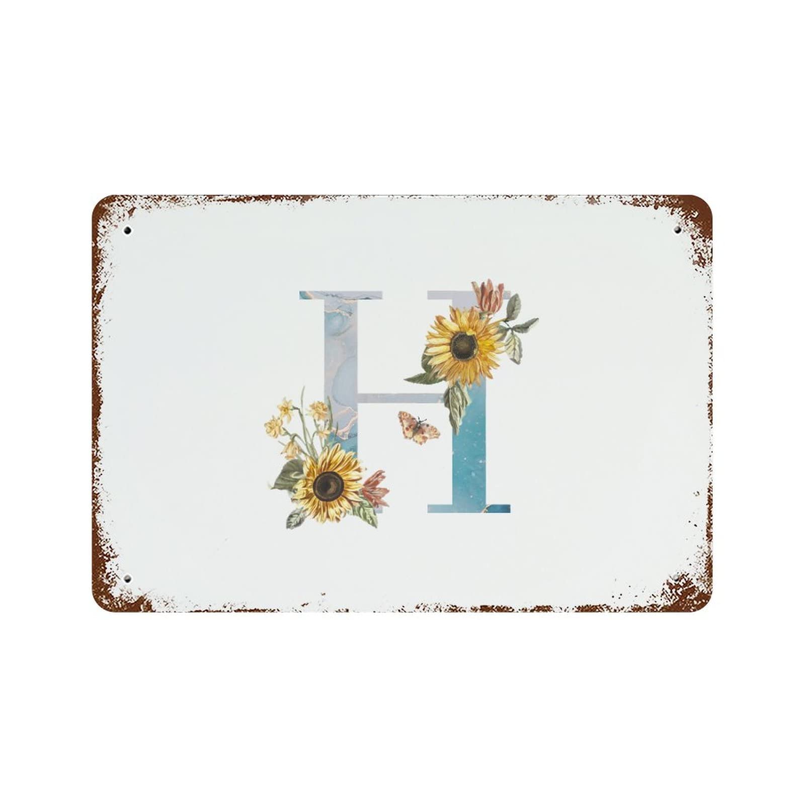 Cadeau rétro femme avec lettre monogramme florale tournesol pour plaque de maison