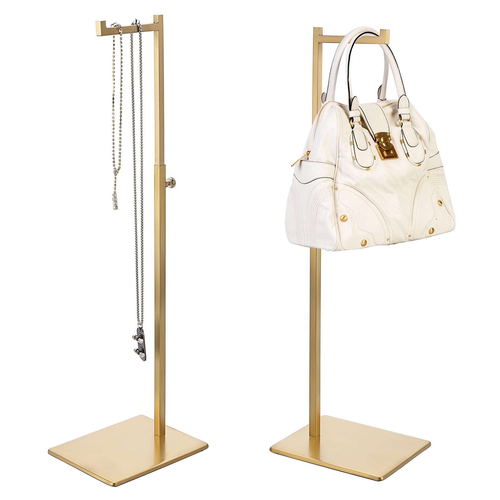 2pcs Présentoir de sac à main en métal réglable hauteur 34-67CM support de sac présentoir de collier pour magasin, maison (type 2, doré)