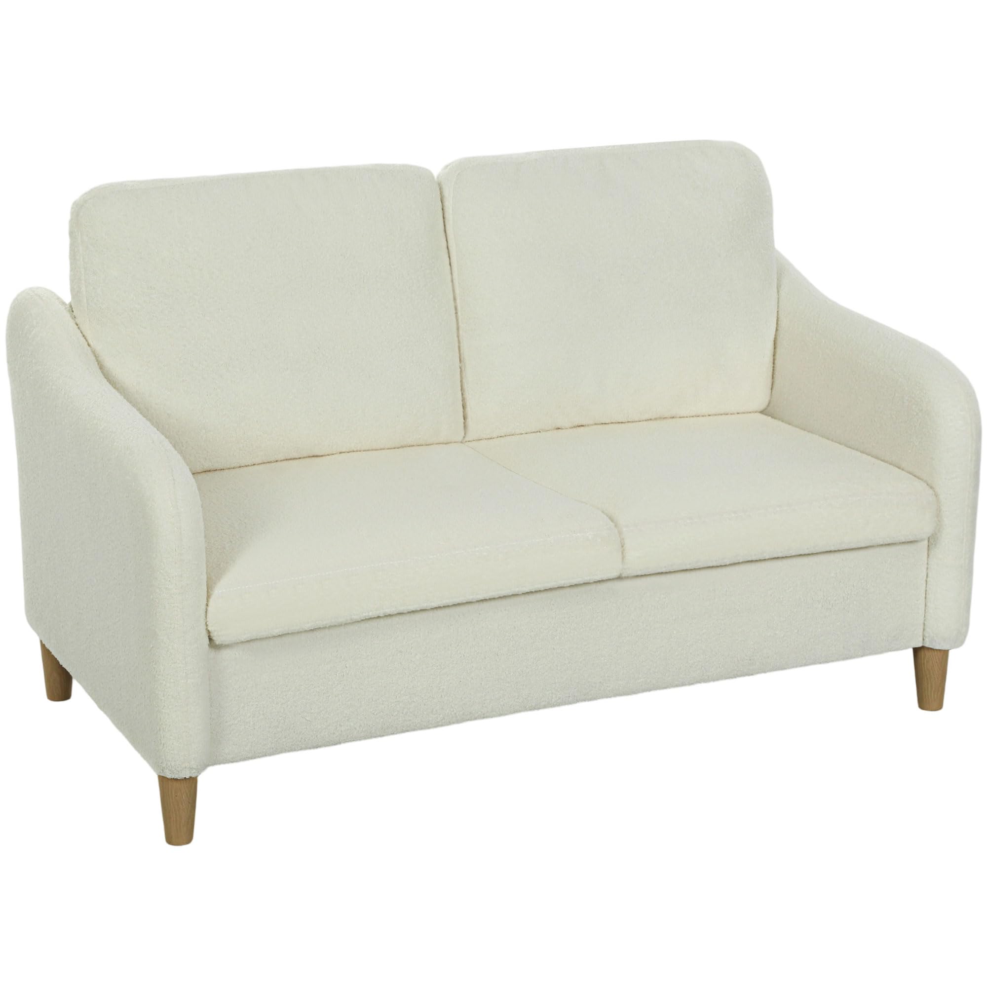 HOMCOM Sofa 2 Sitzer mit Sherpa-Fleece-Optik 137 cm Cremeweiß | Kleine Couch, Dick Gepolstert, Modernes Polstersofa, Doppelsofa, Wohnzimmer, Schlafzimmer
