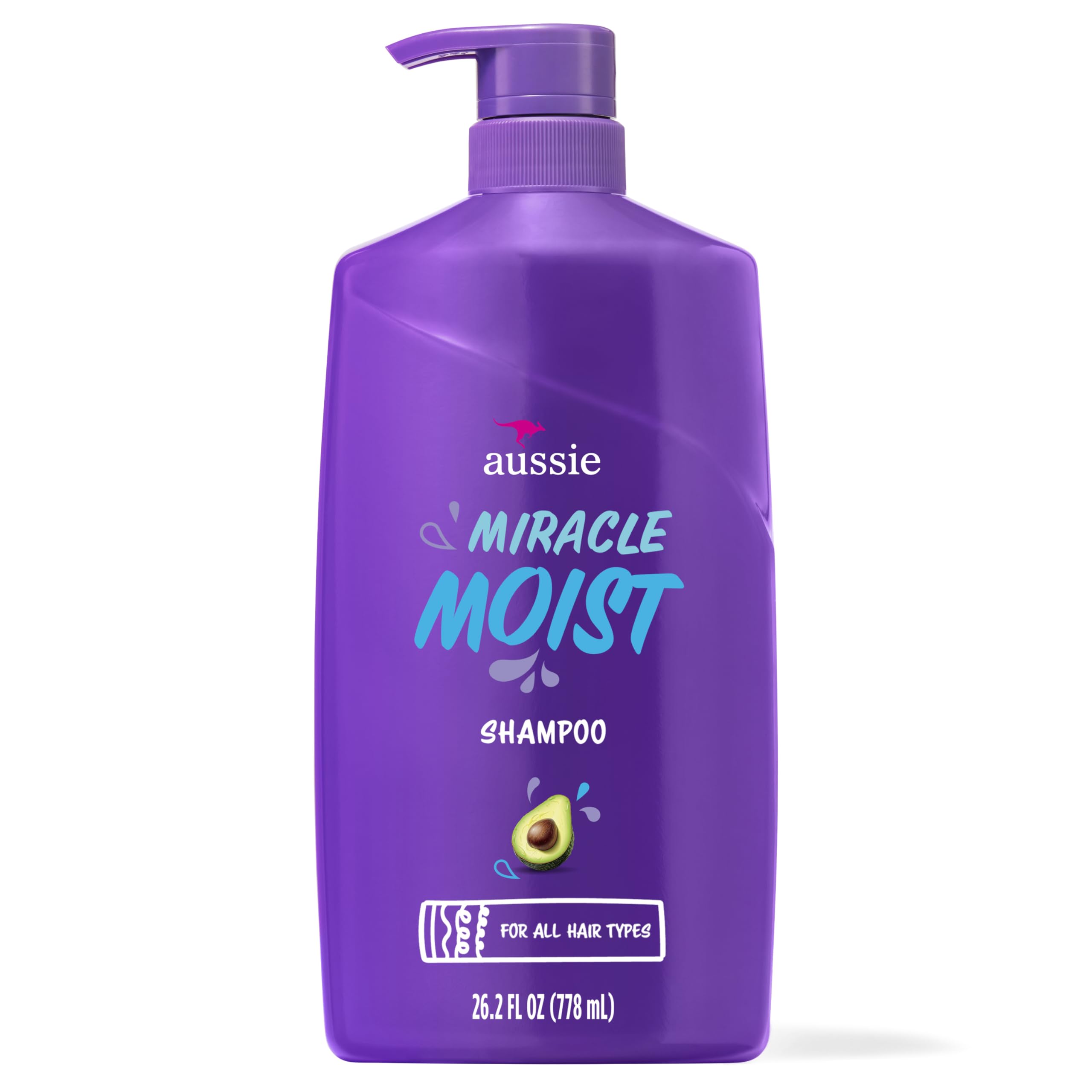 Aussie Miracle Moist Shampoo for All Hair Types - Dry Curly Coily Wavy Straight - Paraben-Free Moisturizing Gentle