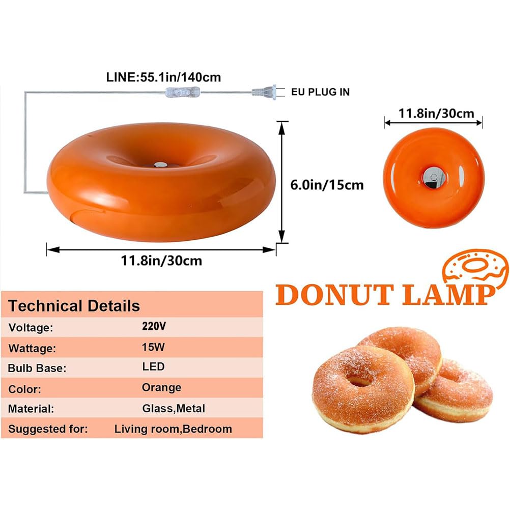 Modern Wandleuchte in Orange Donut Lampe Glas LED Wandlampe mit Stecker Touch Dimmbar 3000K-6000K Rund Nachttischlampe mit Kabel Wand Nachtlicht Donut Tisch Lampe für Wohnzimmer Esszimmer Schlafzimmer