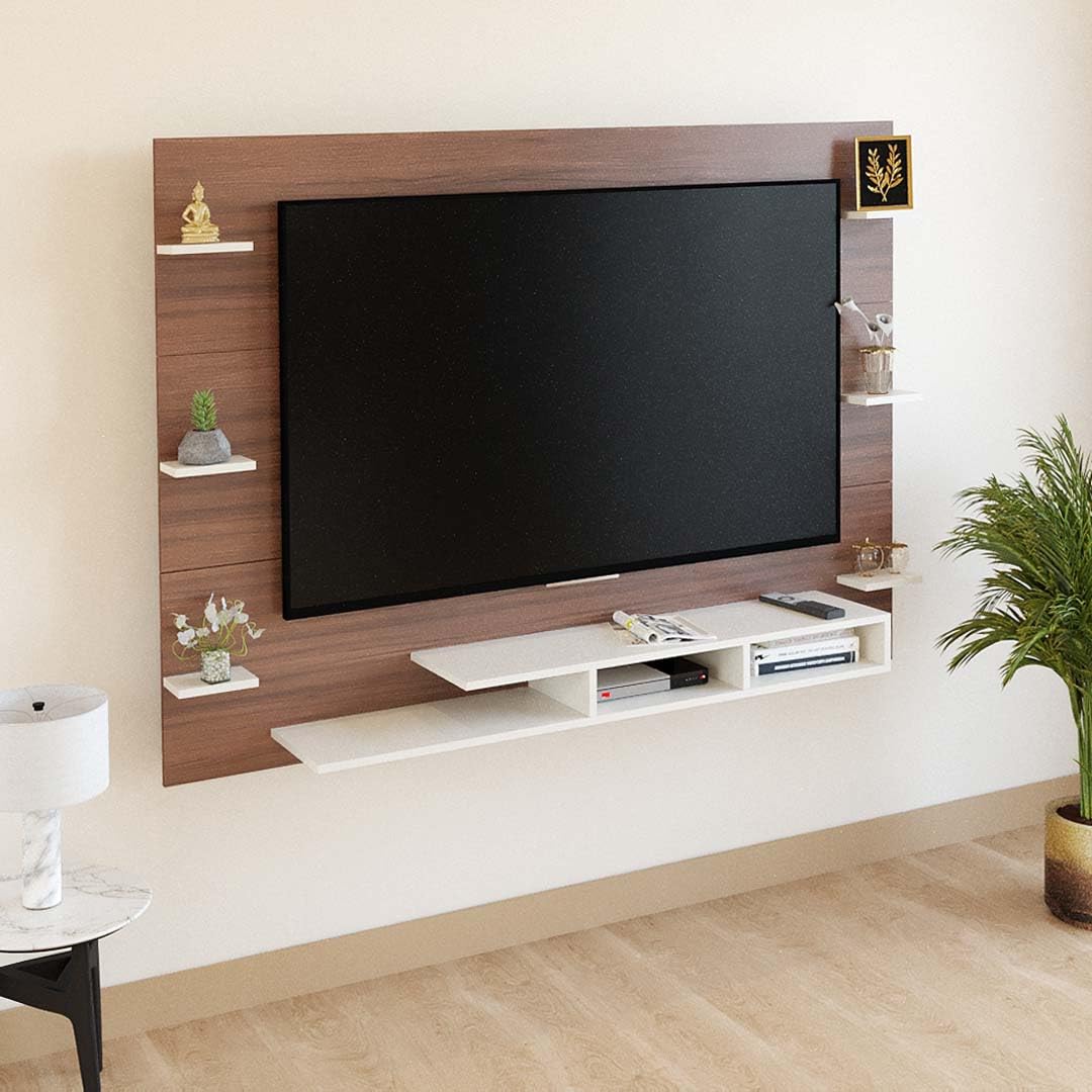 FURNEASER Harrison TV Cabinet for Living Room, Engineering Wood Wall Mount TV Unit with Back Panel, Set Top Box Stand, Display Shelves, Modern Tv Rack, Showcase, for 55" TV (Exotic Teak & White) (B0CZNWVGT3) Amazon Price History, Amazon Price Tracker