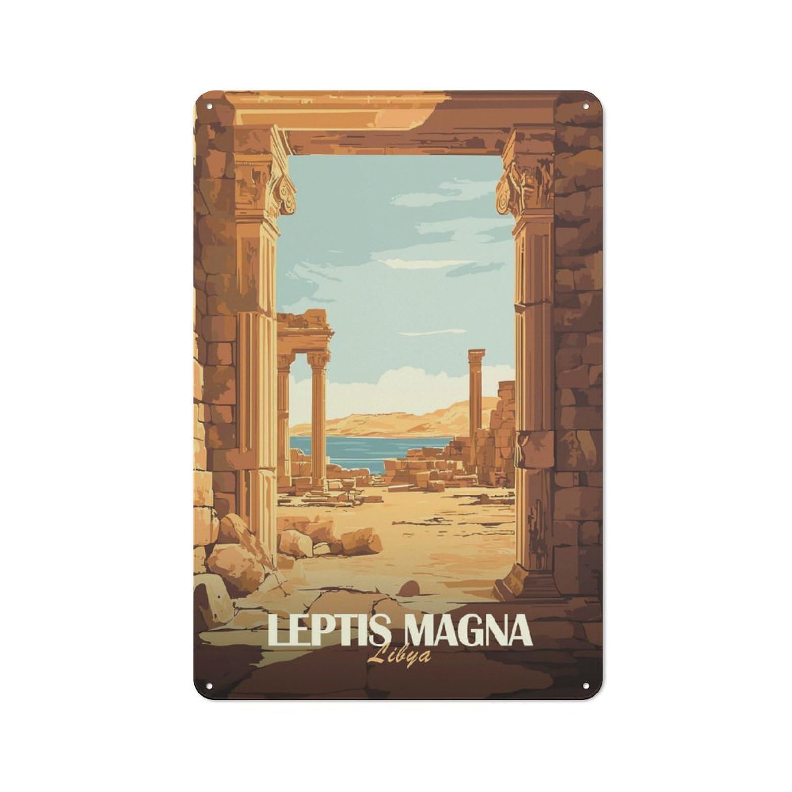 Junmoney Style-24 Leptis Magna Ruins Shop Front Style Metal Wall Decor 30X20cm, Bistro Metal Sign For Takeaway, Bar, Kitchen Or Counter Area