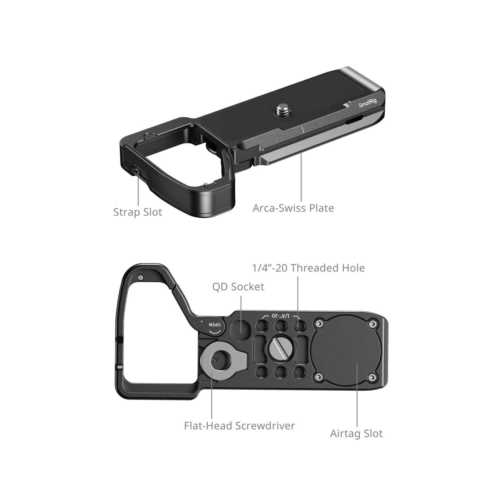 SMALLRIG Placa Base para Sony Alpha 7 V/7R V/7 IV/7S III/1/7R IV, con Ranura para AirTag, 98g Ligera, para Arca-Swiss, Roscas 1/4"-20, Diseño Ergonómico - 6033