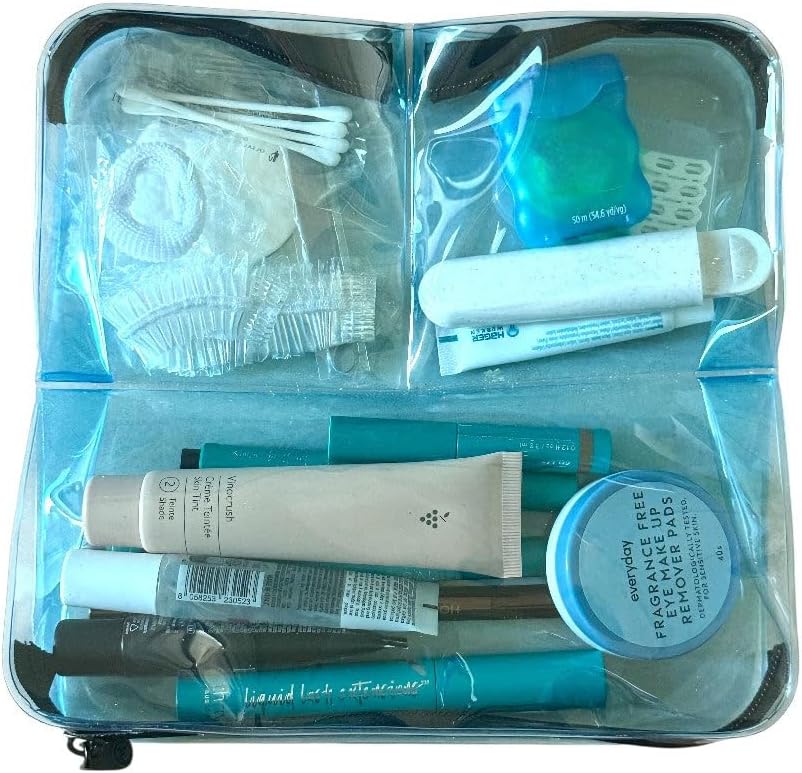 3-Compartment Organizer, Clear TPU Travel Pouch with Reinforced Zippers, Multi-Purpose Bag, 9×9 & 11×11, Multiple Colors (Blue, 11X11)