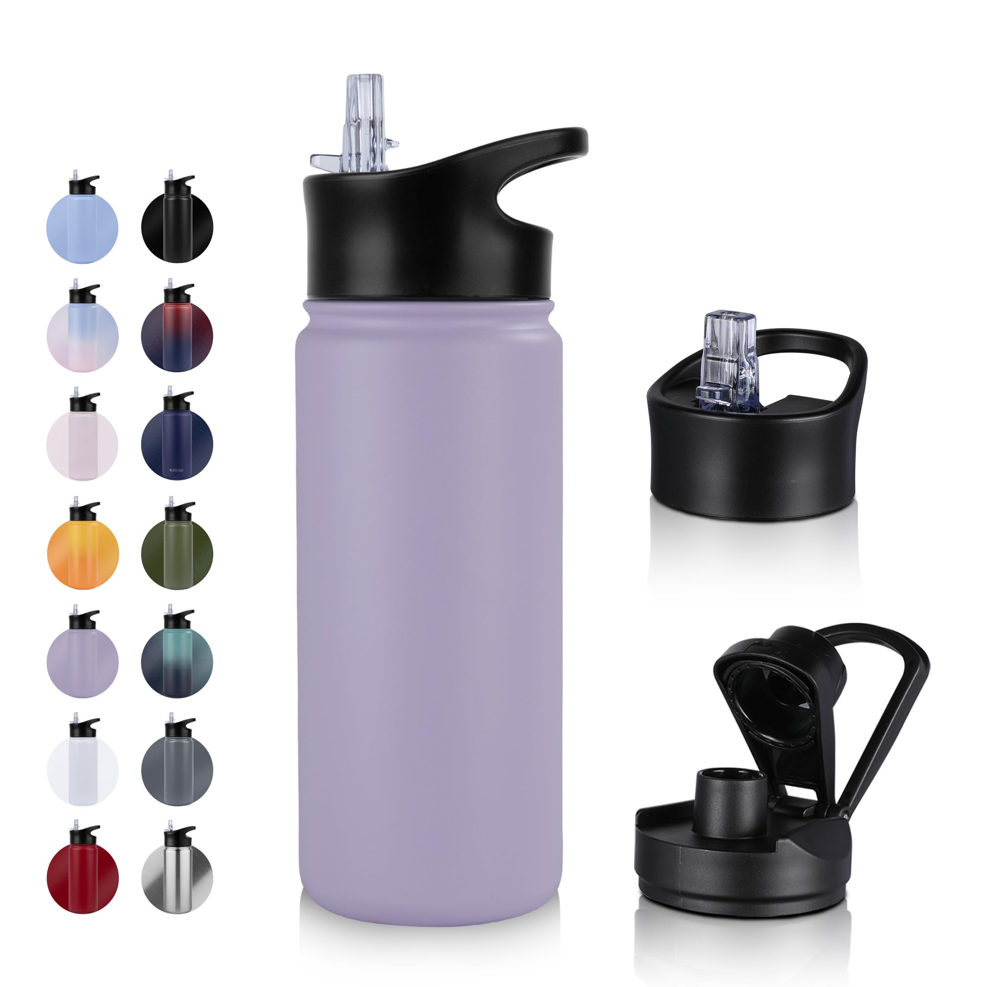 UMBFUN Insulated Water Bottle - 500ml 2 Lids (Straw Lid and Spout Lid) - with Straw,Stainless Steel Double-Walled Insulated Vacuum Leakproof,BPA Free,Drink Flask for Travel Sports Gym Camping Hiking — image 1