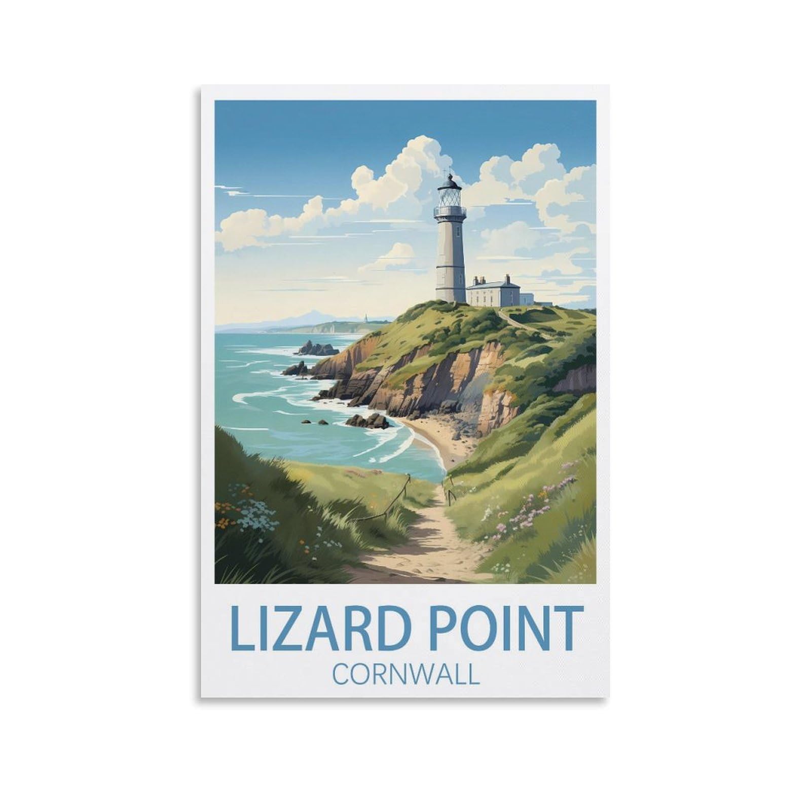 Lcynnh Unframe-Style Lizard Point Cornwall Vintage Travel Posters Lake 24X36inch(60X90cm) Print Home Bedroom Office Living Room Decor Canvas Poster