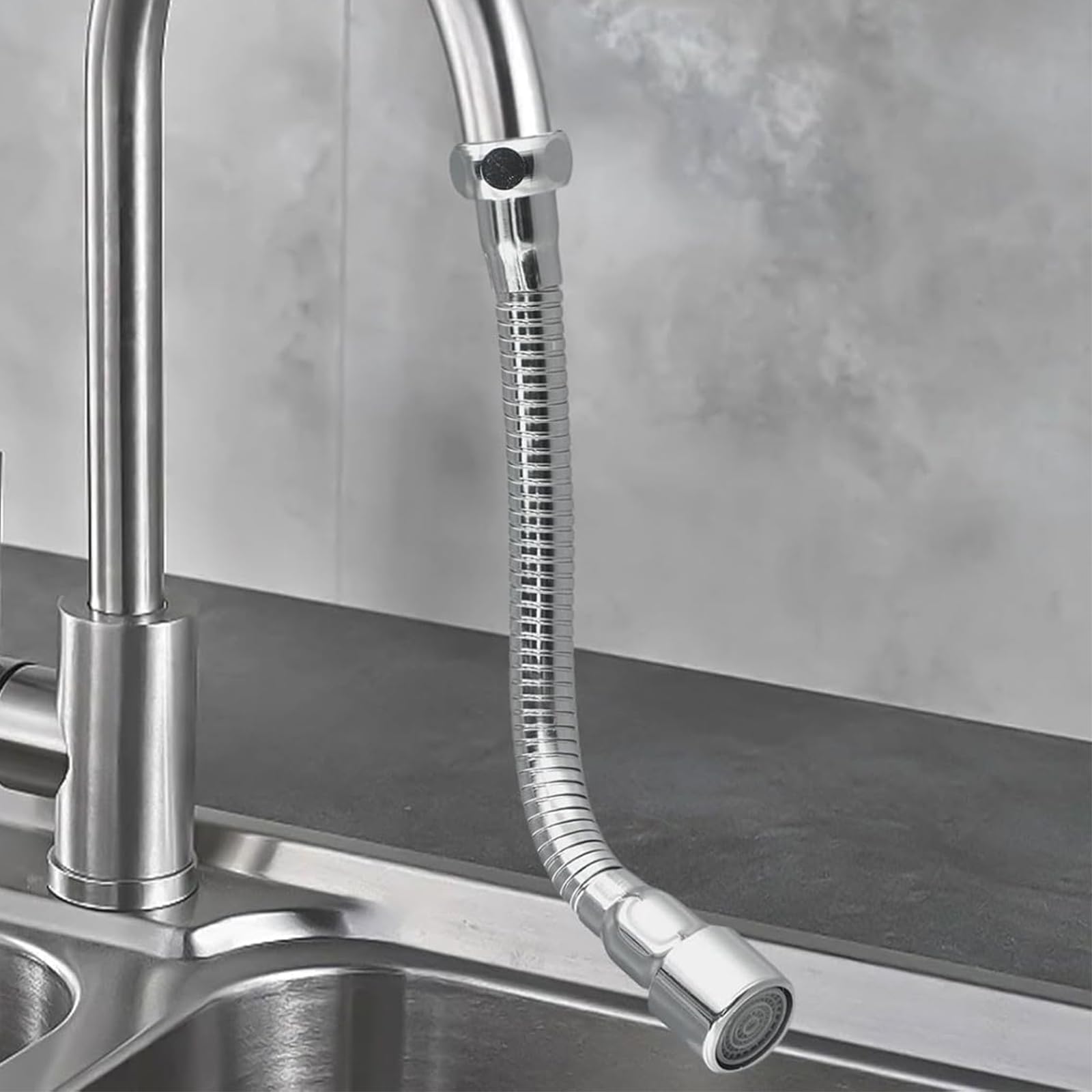 Extensión de Grifo de Acero Inoxidable de 30 cm, Ajustable 360°, con Adaptador de Rosca Interior y Exterior y Juntas, Adecuado para Grifos de Cocina y Baño