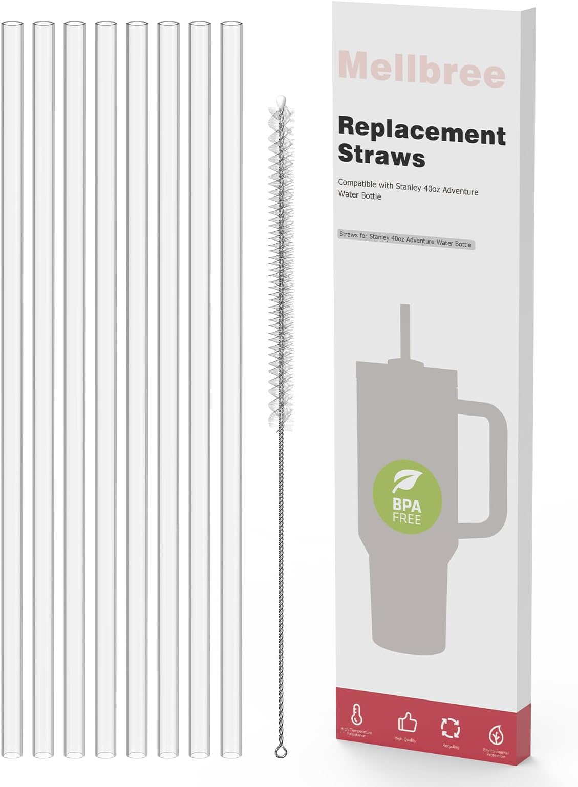 – Replacement Straw Compatible with Stanley Cup 40oz 8Pack, Mellbree Reusable Transparent Straws Compatible with Stanley Adventure Quencher Travel Tumbler