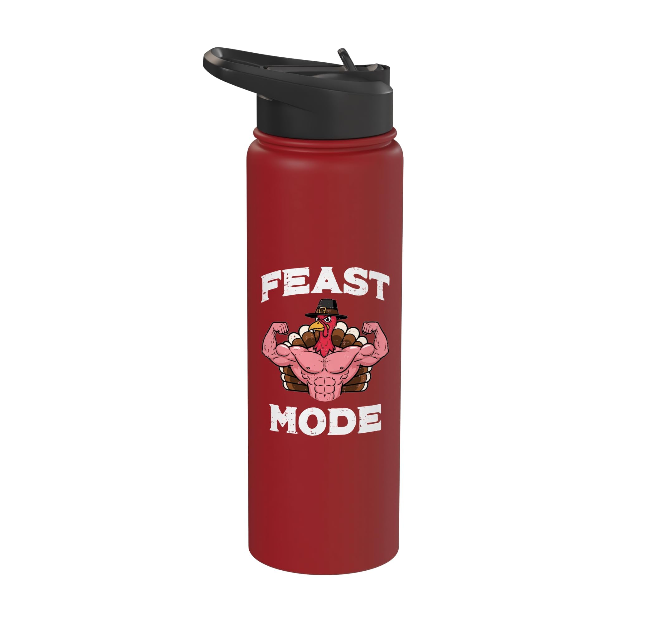 Thanksgiving Buff Turkey Feast Muscle Workout Gym Men Stainless Steel Insulated Water Bottle Red 30 Ounces