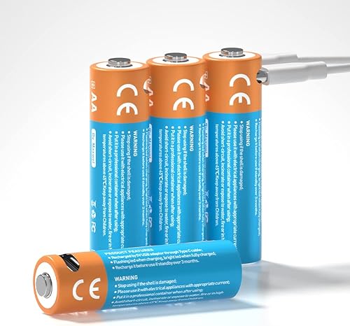Maxwel Baterías de litio AA recargables, paquete de 4 baterías recargables por USB, batería de iones de litio de 1.5 V 2600 mWh con cable de carga