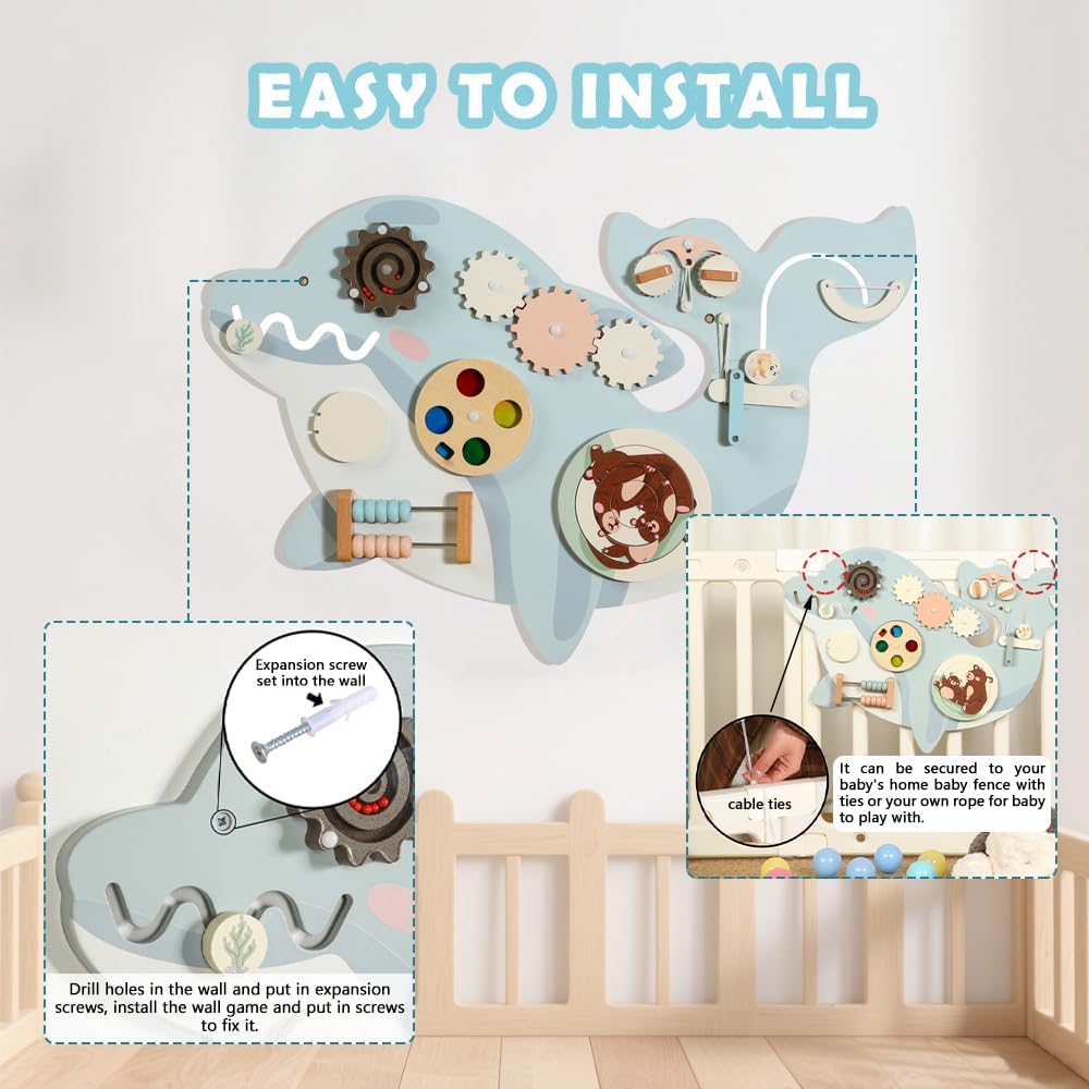 UBRAVOO Busy Board Montessori Wandmontiertes: Motorikbrett für Kinder Wandspielzeug aus Holz ab 3 Jahren, Kleinkindzimmer Dekoration Activity Board Spielzeug Holz für Jungen & Mädchen