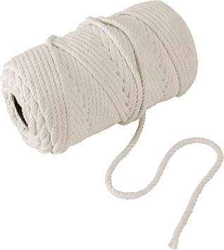 FUNSUEI Natural Macrame Cord 6 mm x 500Ft, 4 Strand Twisted Soft Cotton Cord, 1/4 Inch Cotton Rope for DIY Knitting, Plant and Clothes Hangers, Christmas Wedding Decoration, Nutural White