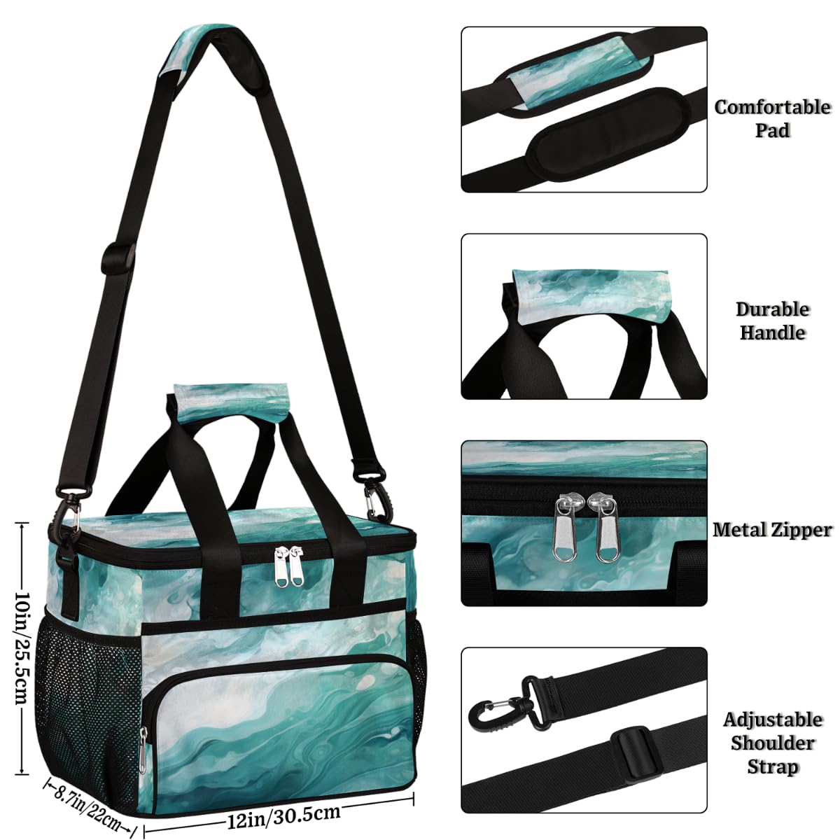 Liquid Texture Insulated Picnic Backpack Lunch Box for Women Men Picnic Basket Tote Lunch Bag Picnic Bag Portable Lunch Bags for Picnic, Beach, Work, Trip,Office, Camp Marbling Pattern