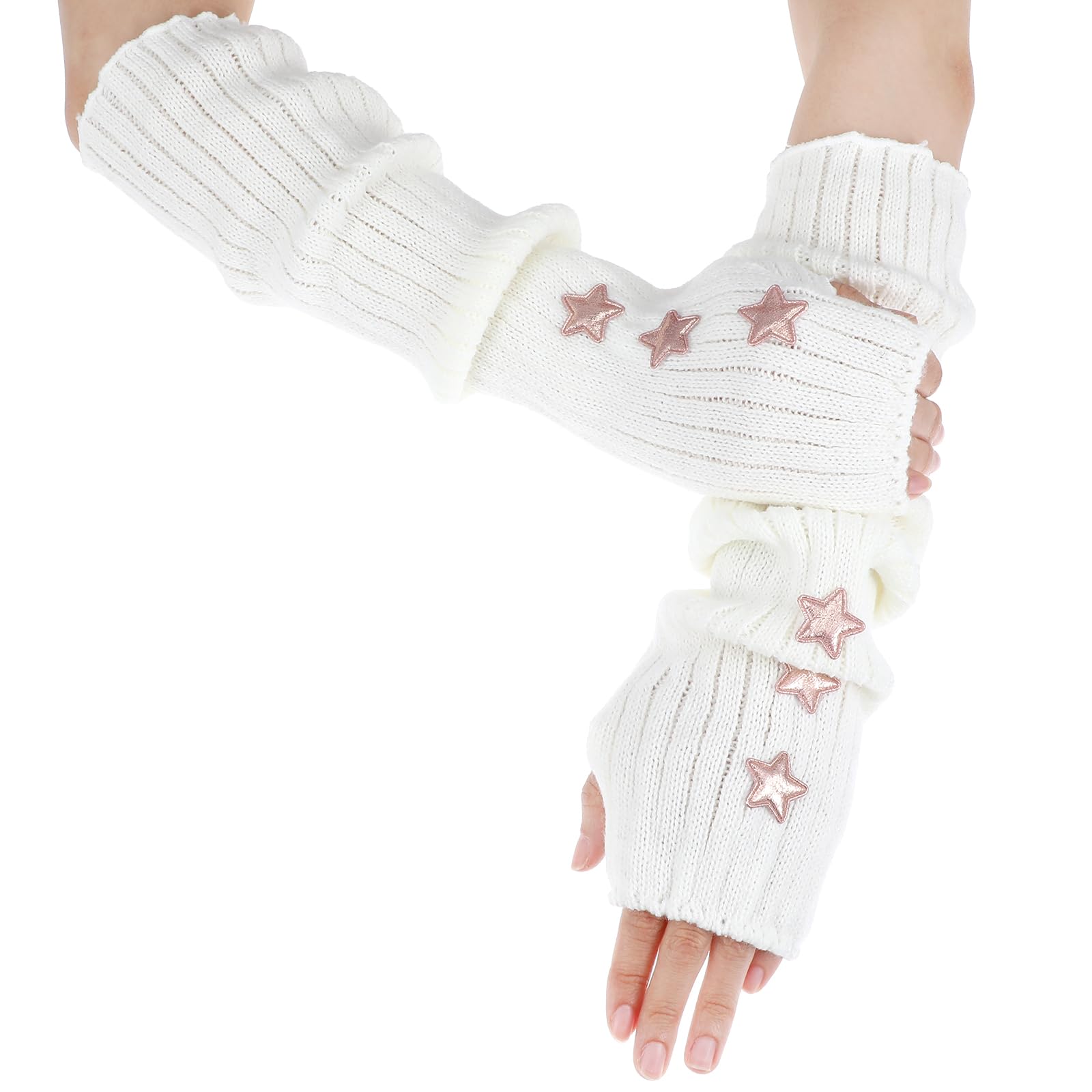 CIATBYYJ Arm Warmers Knit Blend Cute Y2k Harajuku Japanese Style Long Fingerless Gloves for Women Girls, Cold Weather Fsahio Arm Sleeve Thumb Hole