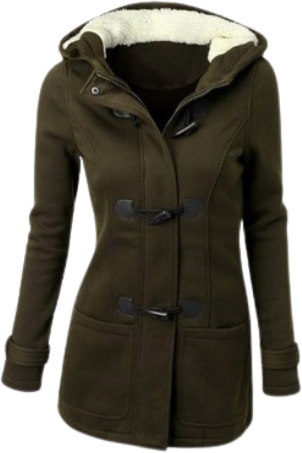 LIZALIG Womens Fashion Horn Button Fleece Thicken Fall Coat with Hood Winter Warm Jacket