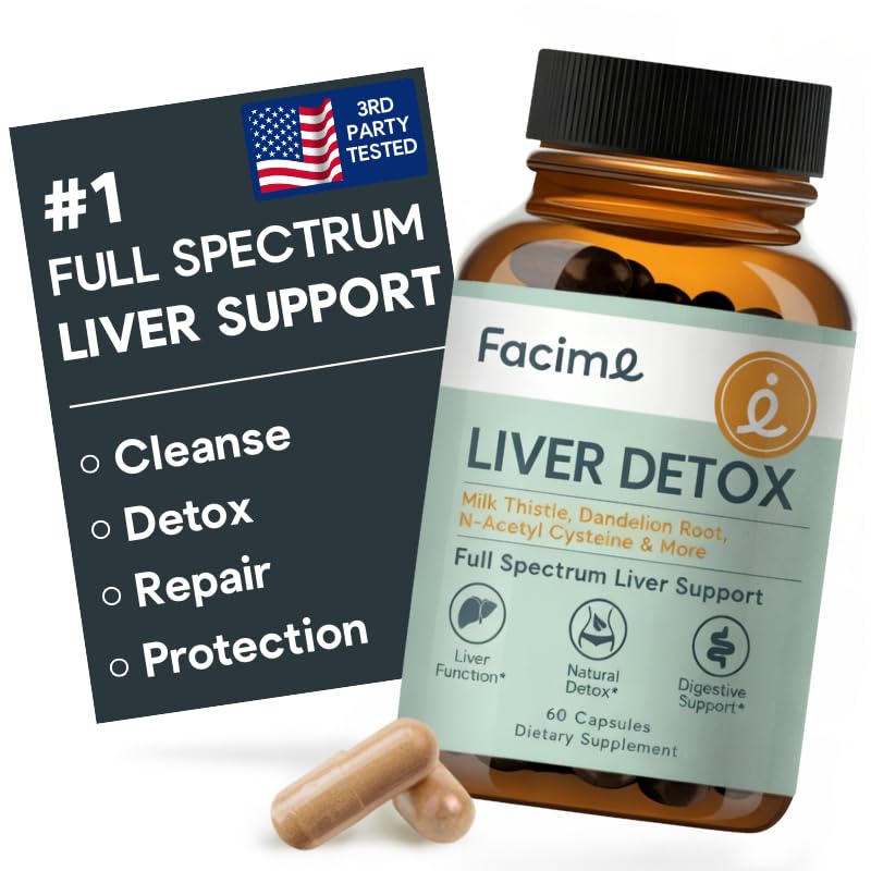 Full Spectrum Liver Cleanse Detox &amp; Repair &amp; Long-term Protection – clinically dosed 250mg Milk Thistle, NAC, ALA, Dandelion, Liver Support Supplement for Liver Health, Made in USA, 60 Capsules