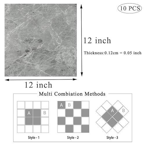 Miniatura 5 de Azulejos autoadhesivos de vinilo de mármol de 12 x 12 pulgadas, impermeables, extraíbles para dormitorio, baño, cocina, paquete de 10 unidades