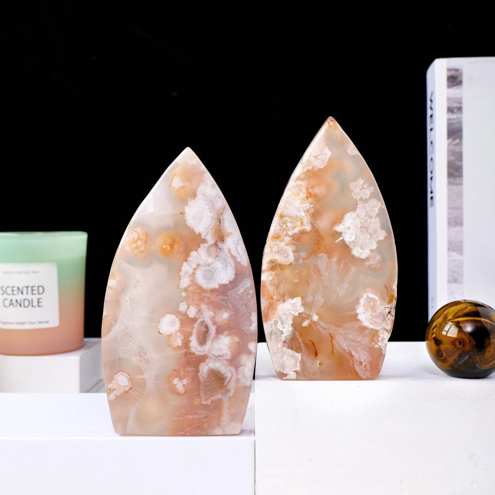 LVTFCO 1 pièce de Collection de Figurines en Pierre d'agate de Cerise Naturelle sculptée à la Main en Forme de Flamme, décoration d'intérieur, A, 200,300 g