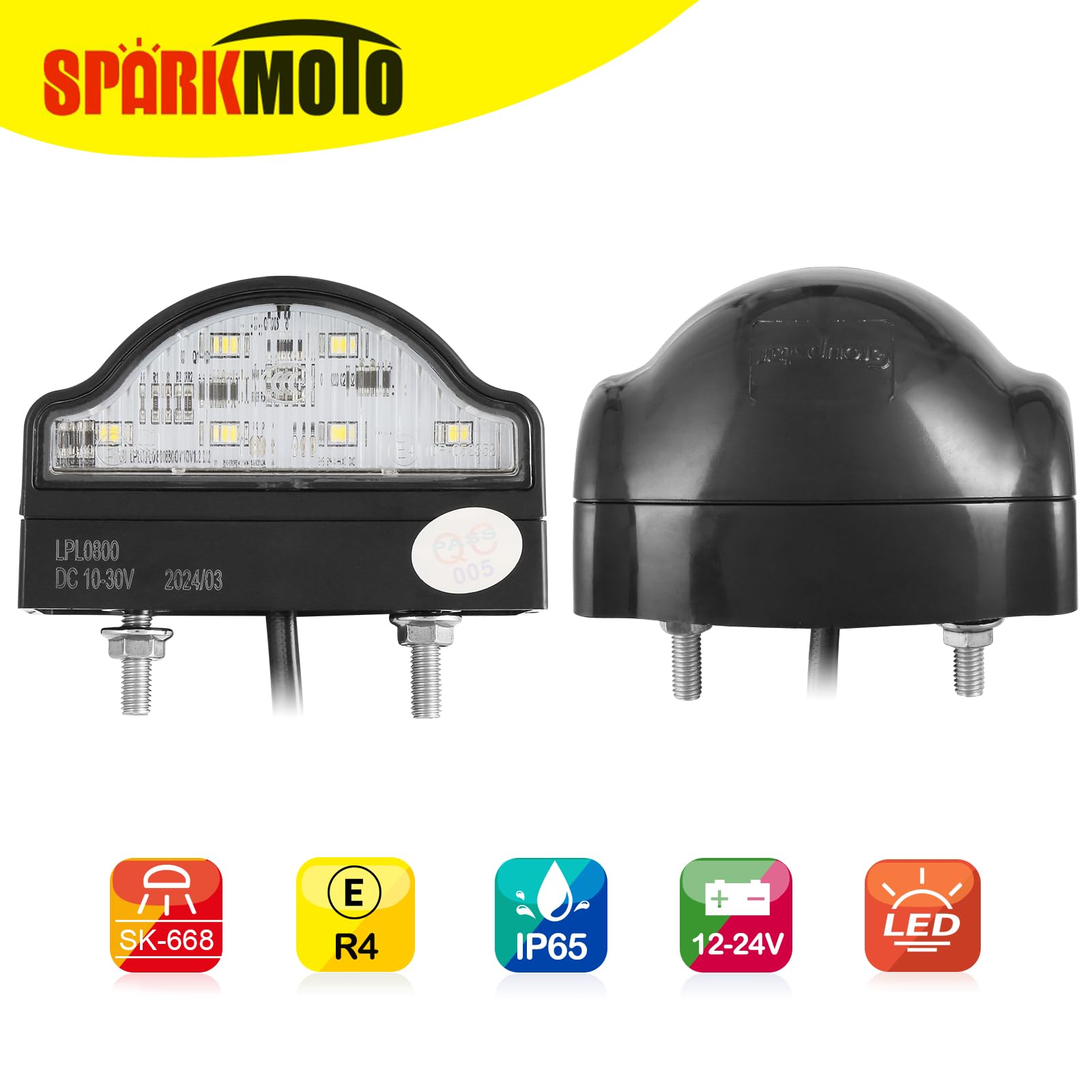2 Luces De Matrícula LED 12V 24V Impermeables IP65 Para Remolque Y Motocicleta, Aprobación ECE, Luz Blanca Fría De 6 LED Con Montaje De Pernos Y Cable De 42 Cm
