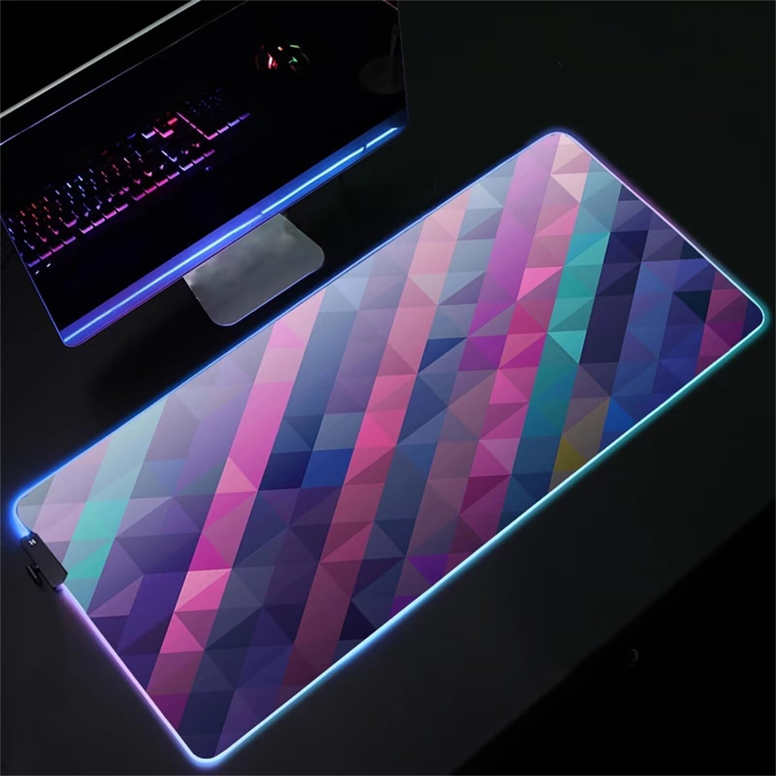 Tappetino per Mouse RGB XXL Grande Tappetino per Mouse da Gioco LED Rosa Blu 900x400x4mm con 14 Modalità di Illuminazione e Base in Gomma Antiscivolo per Giochi Lavoro e Studio