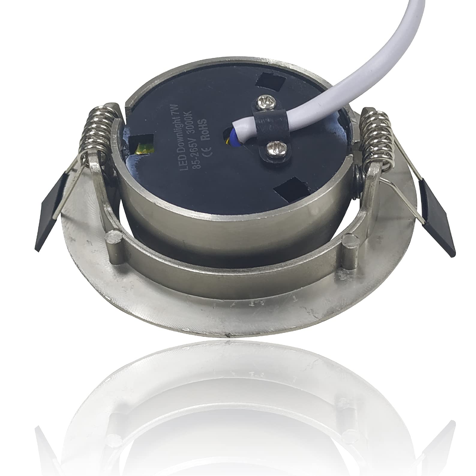 LED ATOMANT 6x LED Einbaustrahler Edelstahl Ausschnitt 75mm 7W Warmweiß | 3000K, 700 Lumen, Ring aus poliertem Stahl, Direktanschluss an 220V