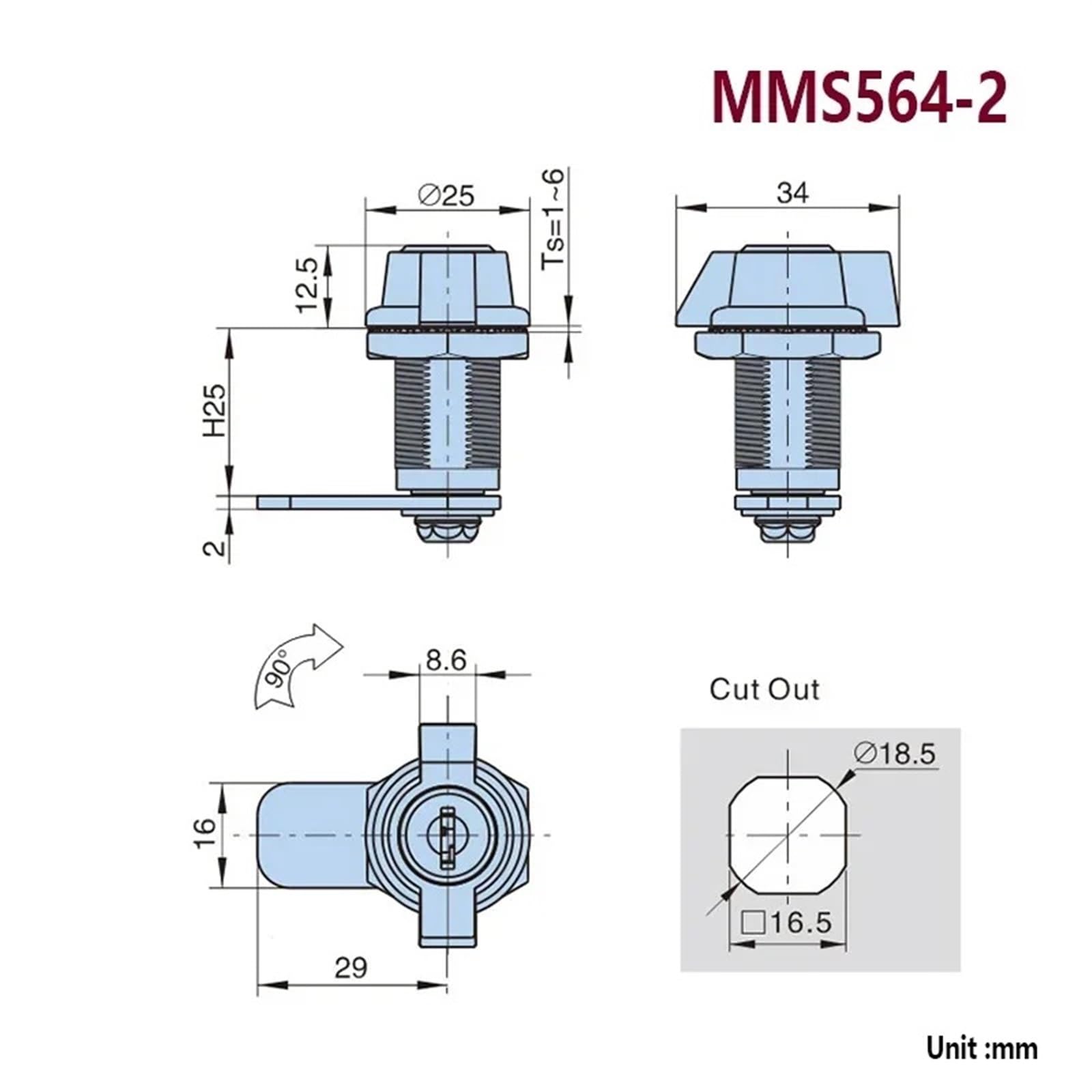 Griff Schrank Cam Lock for Lagerung Fall Mail Box Elektronische Datei Schrank MS564 1Pcs(MMS564-1)
