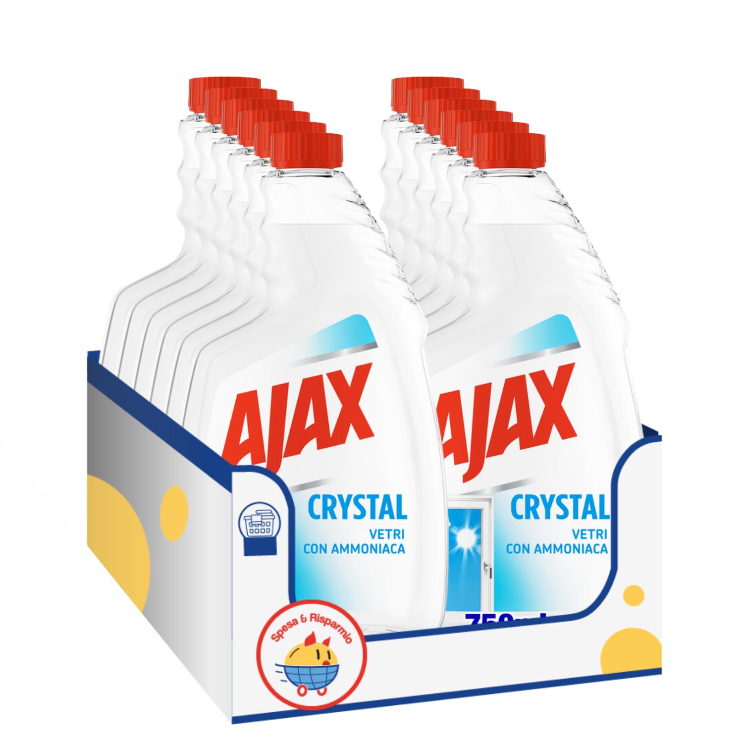 Detergente vetri con ammoniaca ricarica – pulizia brillante senza aloni – 750 ml – Variazioni 4/8/12 Pezzi (12)
