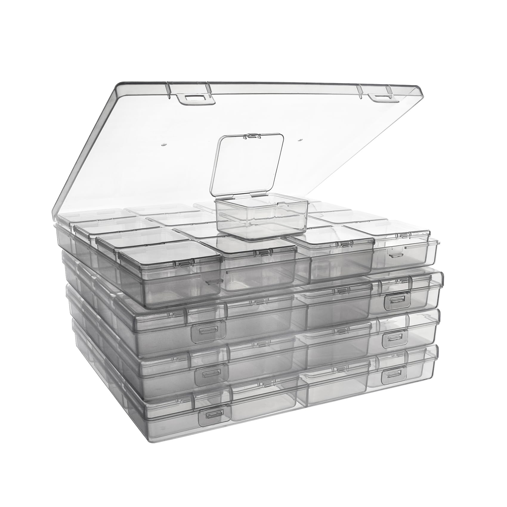 ZIIYAN Bead Storage Containers - 64 Clear Plastic Bead Organizer Boxes with Hinged Lid, Craft Organizers and Storage for Diamond Painting Art, Small Parts, Jewelry Charms