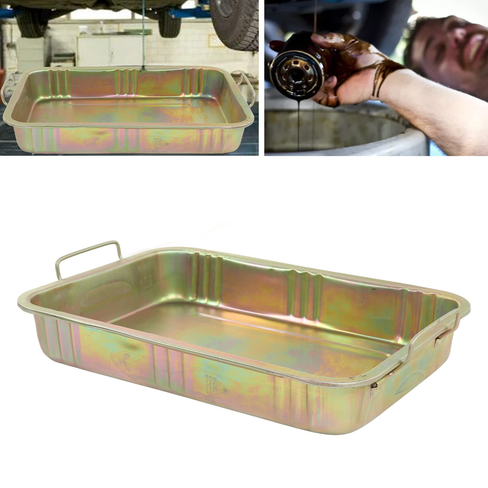 Bandeja de Goteo de Aceite Contenedor de Drenaje de Aceite galvanizado Recipiente de Drenaje de Metal Profesional para mecánica de Motocicletas Uso de Cambio(640x440x105mm)