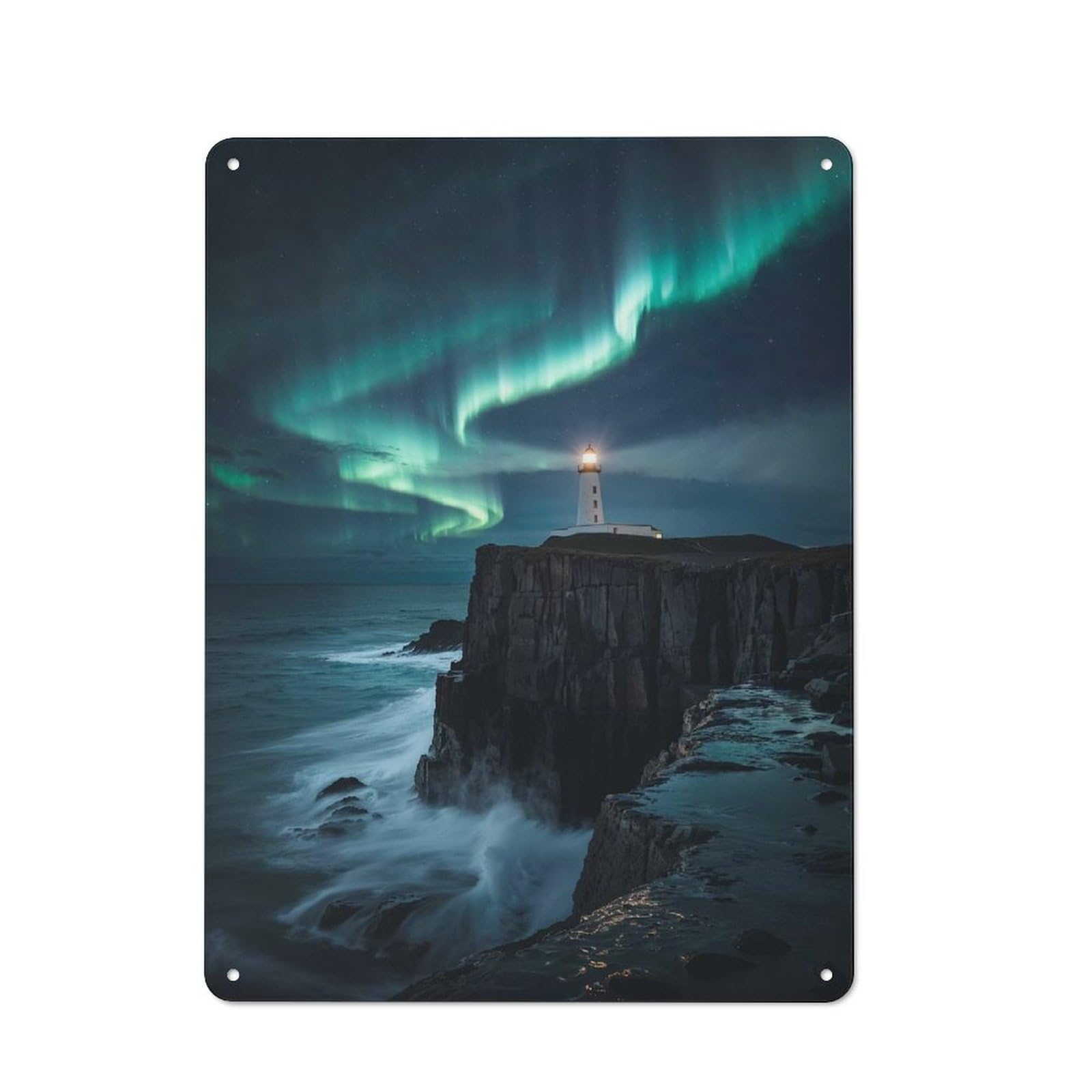 Junmoney Style-12 Retro Lighthouse Under Aurora Borealis Vintage Metal Sign 40X30cm, Small Space Decor For Hallway, Home Bar, Garage Or Study