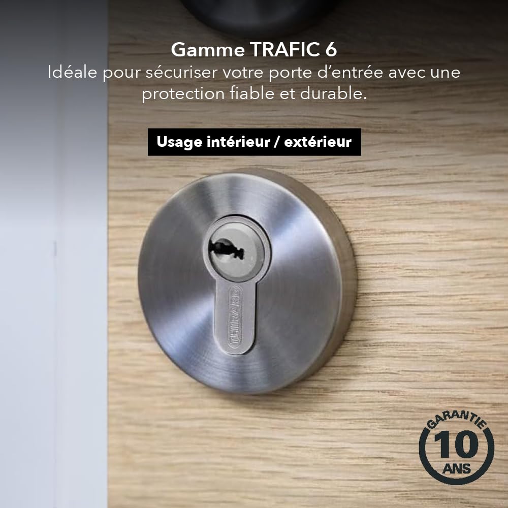 THIRARD Cylindre à Bouton Trafic 6, 30 x 30 mm, Anti-perçage, Nickel, 5 Clés