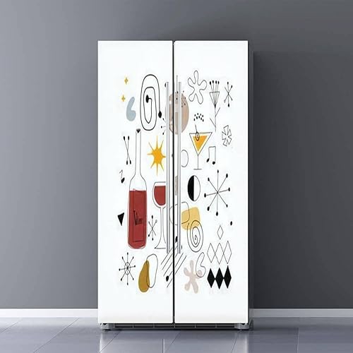 Juego de envolturas de vinilo autoadhesivas para refrigerador, clip de mediados de siglo, iconos de garabatos de estilo moderno, aislados, mural
