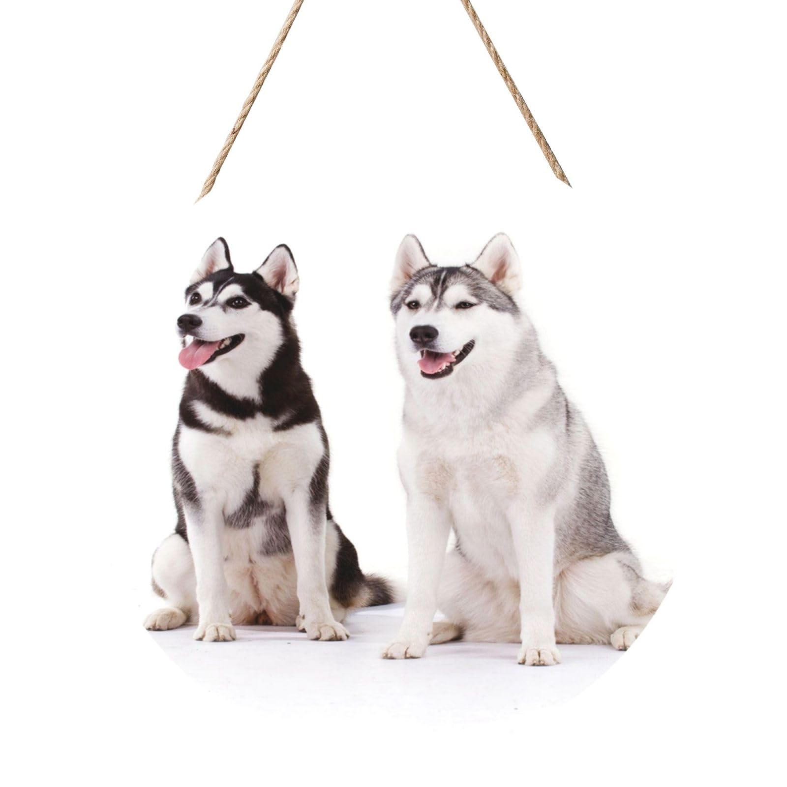 InOmak Husky Dogs Printed, Round Wood Panel Painting 12 in, Wall Hanging Painting For Home