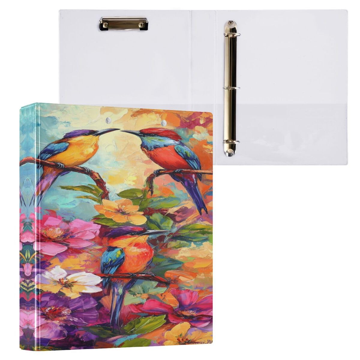 Nander 3 Ring Binder,Beautiful Birds and Flowers Binder with Clipboard（ Letter Size）,Cute Binder Organizer for Work,School,Office and Business