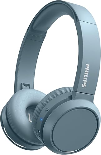 PHILIPS H4205 Auriculares inalámbricos en la oreja con controladores de 1.260in y BASS Boost bajo demanda, azul