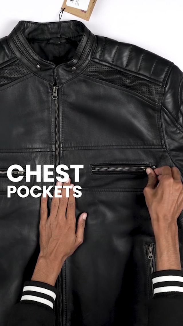 fjackets Cafe Racer Leather Jacket Men - Black Zip Up Jacket