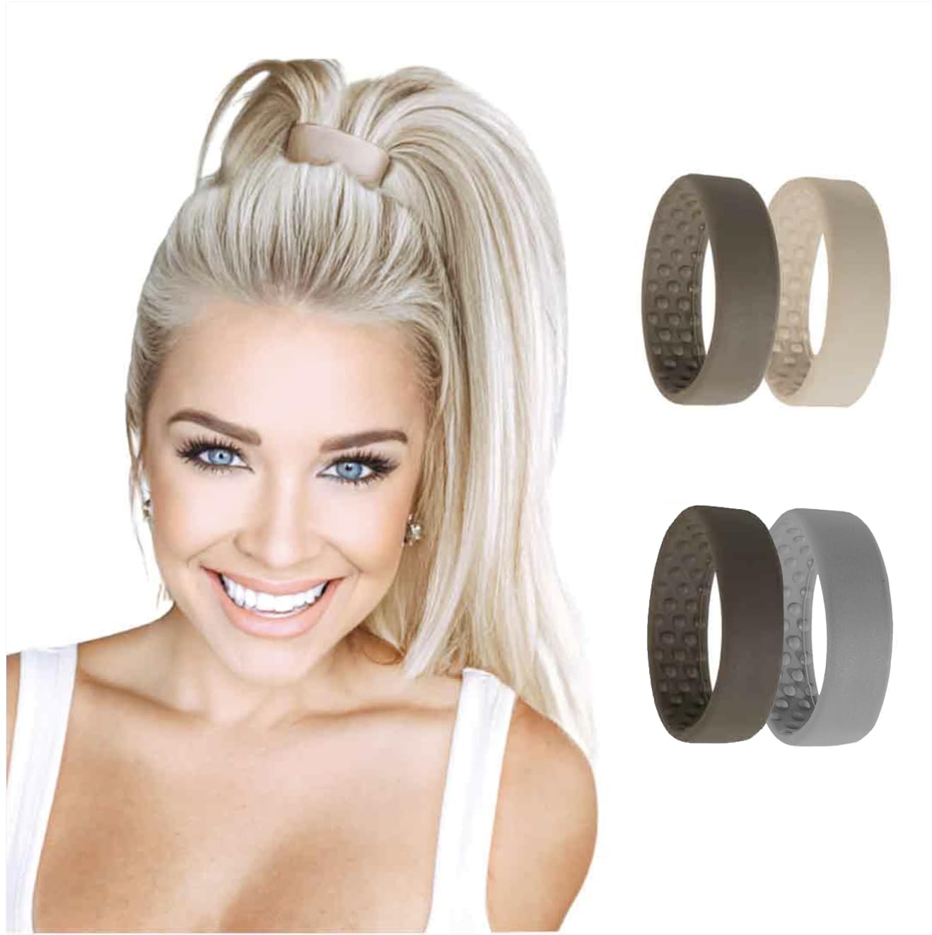 4 pc Medium PONY-O - Bendable No Damage Hair Ties & Volumizing Ponytail Holders, Comfortable & Non-Damaging (Light Brown, Brown, Blonde and Gray)